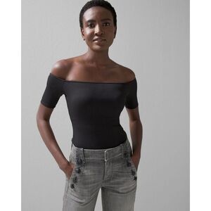 WHBM FORME Off-The-Shoulder Rib Top SZ S Black Sleek Removable Pads Classy